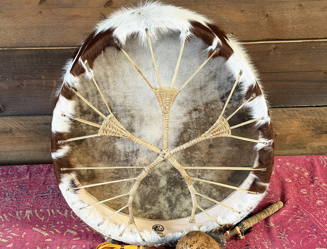 24" Oval Cow Shamanic Drum Ankh Lace