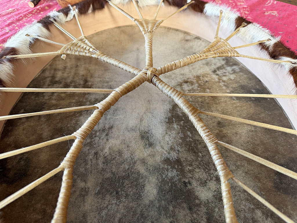 24" Oval Cow Shamanic Drum Ankh Lace