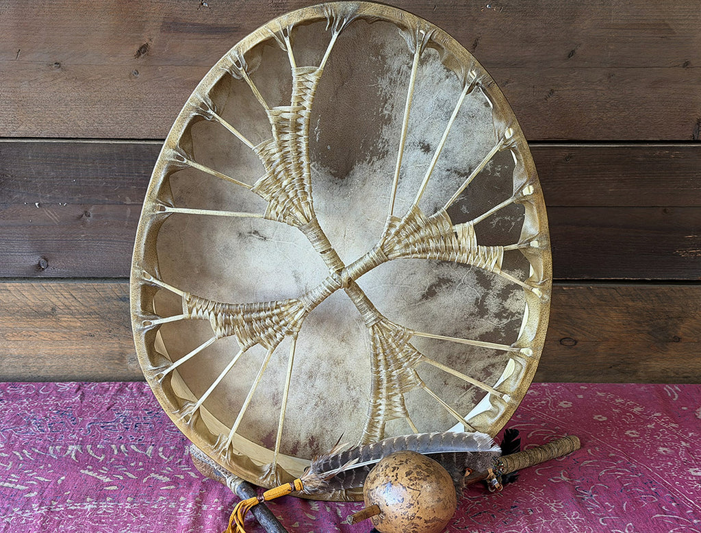 24" Oval Buffalo Shamanic Drum Spiral Spread Lace