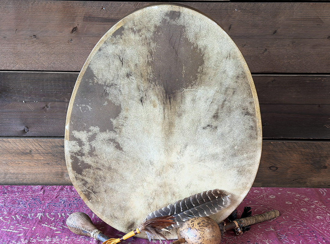 24" Oval Buffalo Shamanic Drum Spiral Spread Lace