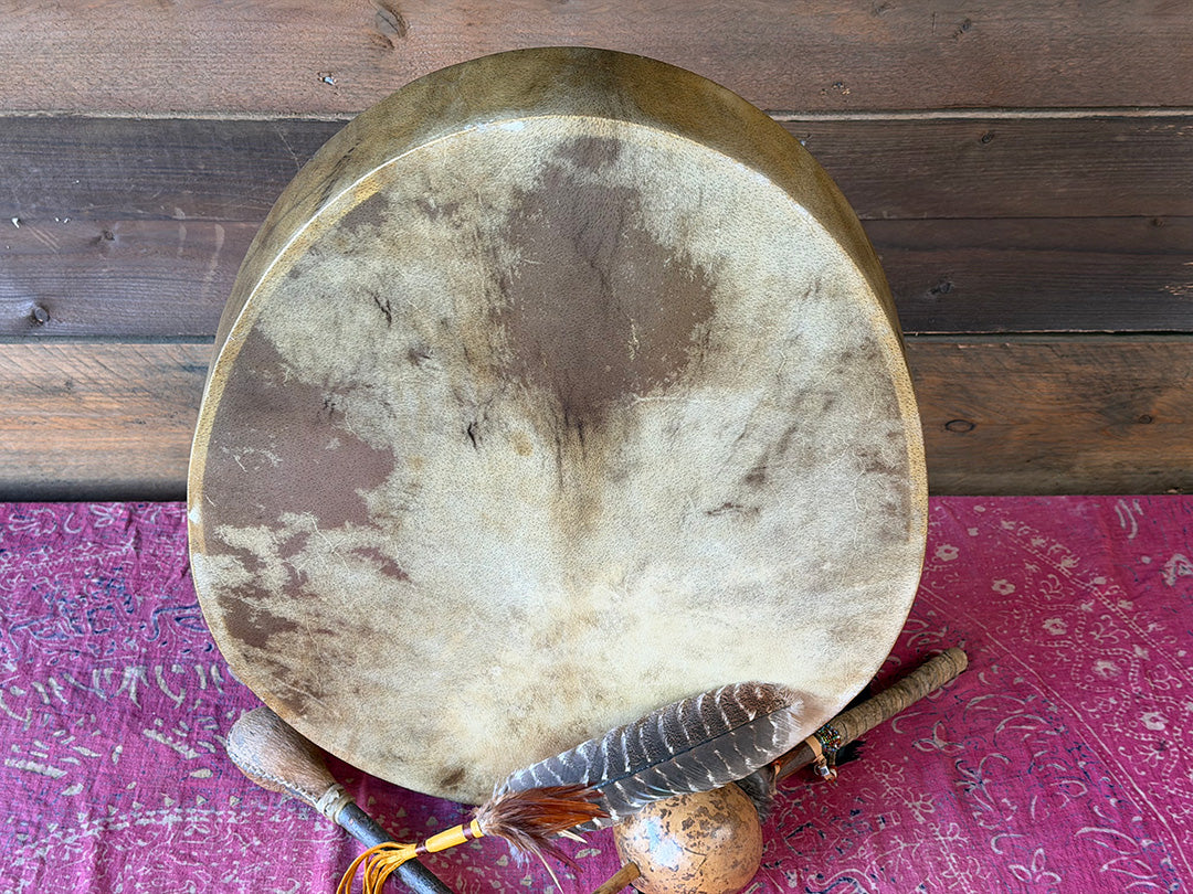 24" Oval Buffalo Shamanic Drum Spiral Spread Lace