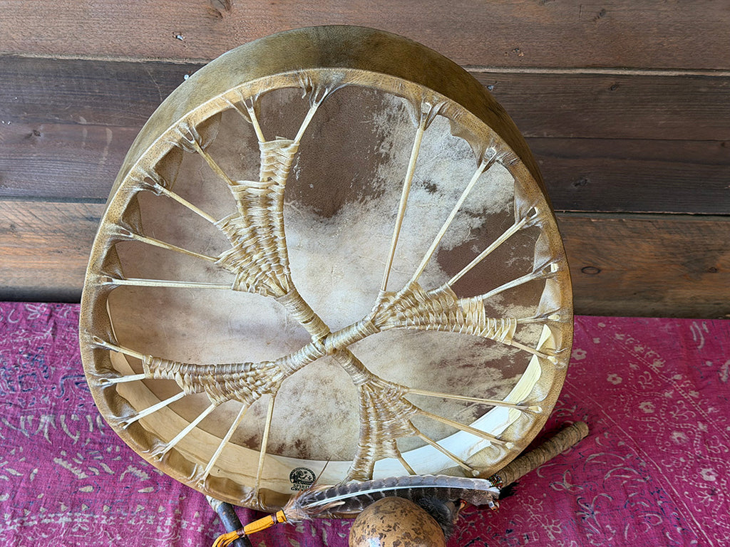 24" Oval Buffalo Shamanic Drum Spiral Spread Lace