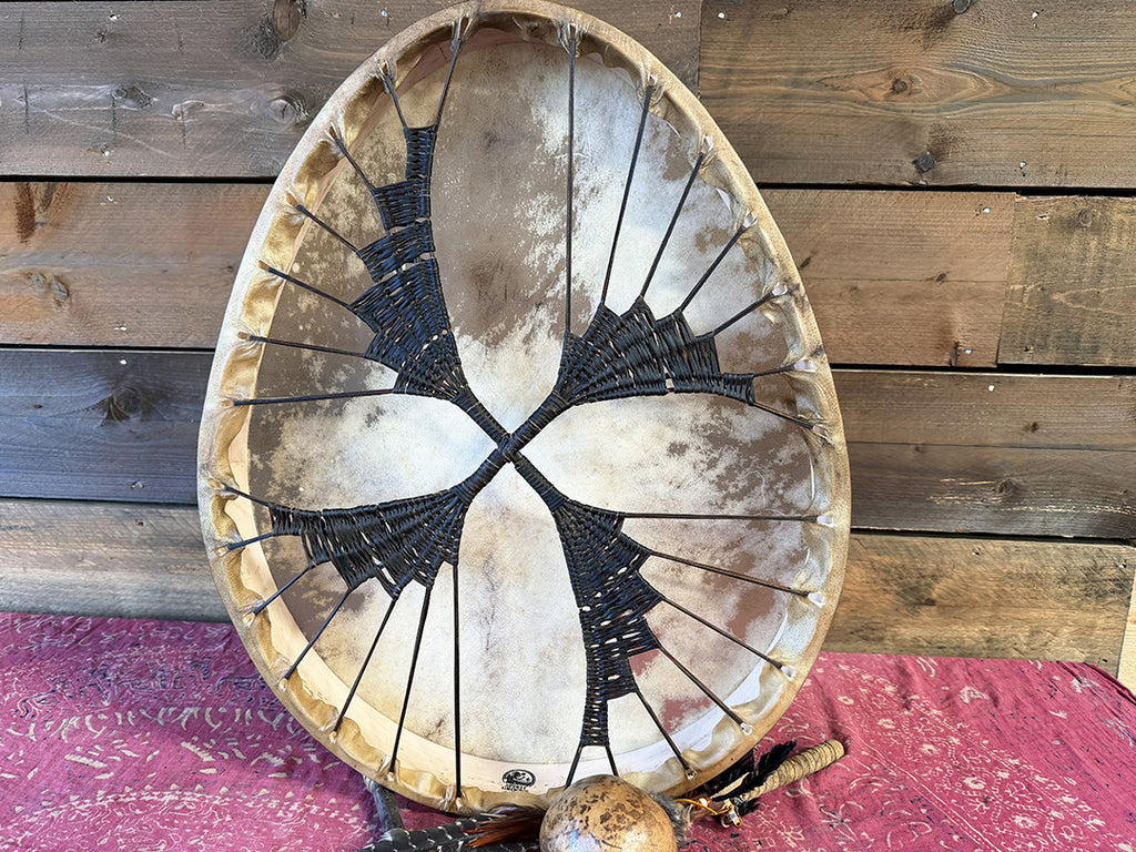 28" Oval Buffalo Shamanic Drum Spiral Spread Lace