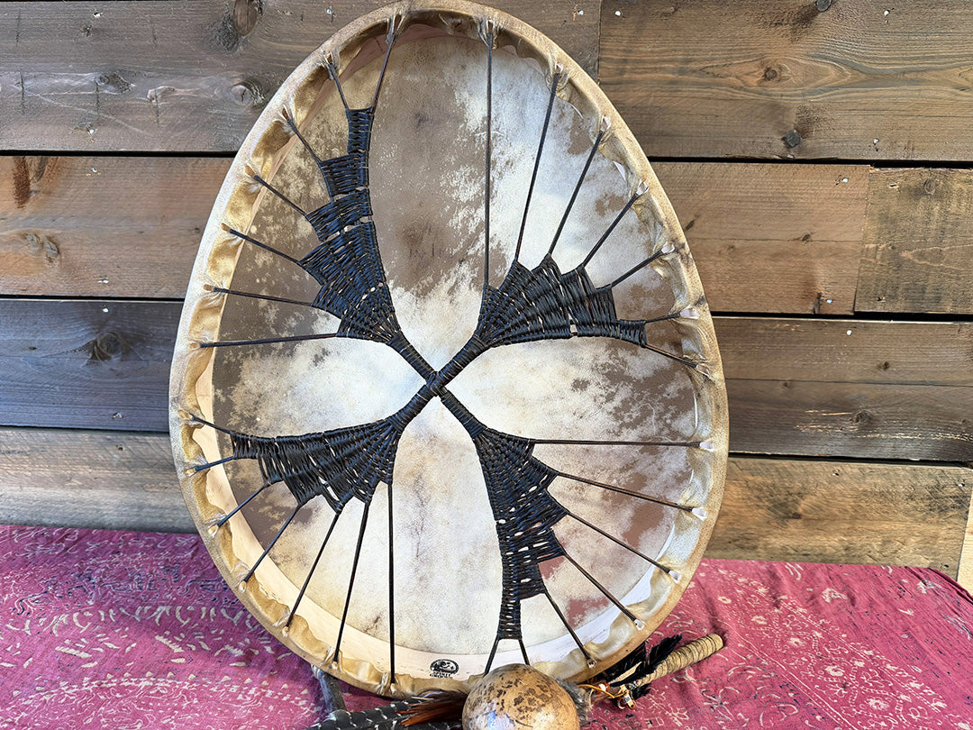 28" Oval Buffalo Shamanic Drum Spiral Spread Lace