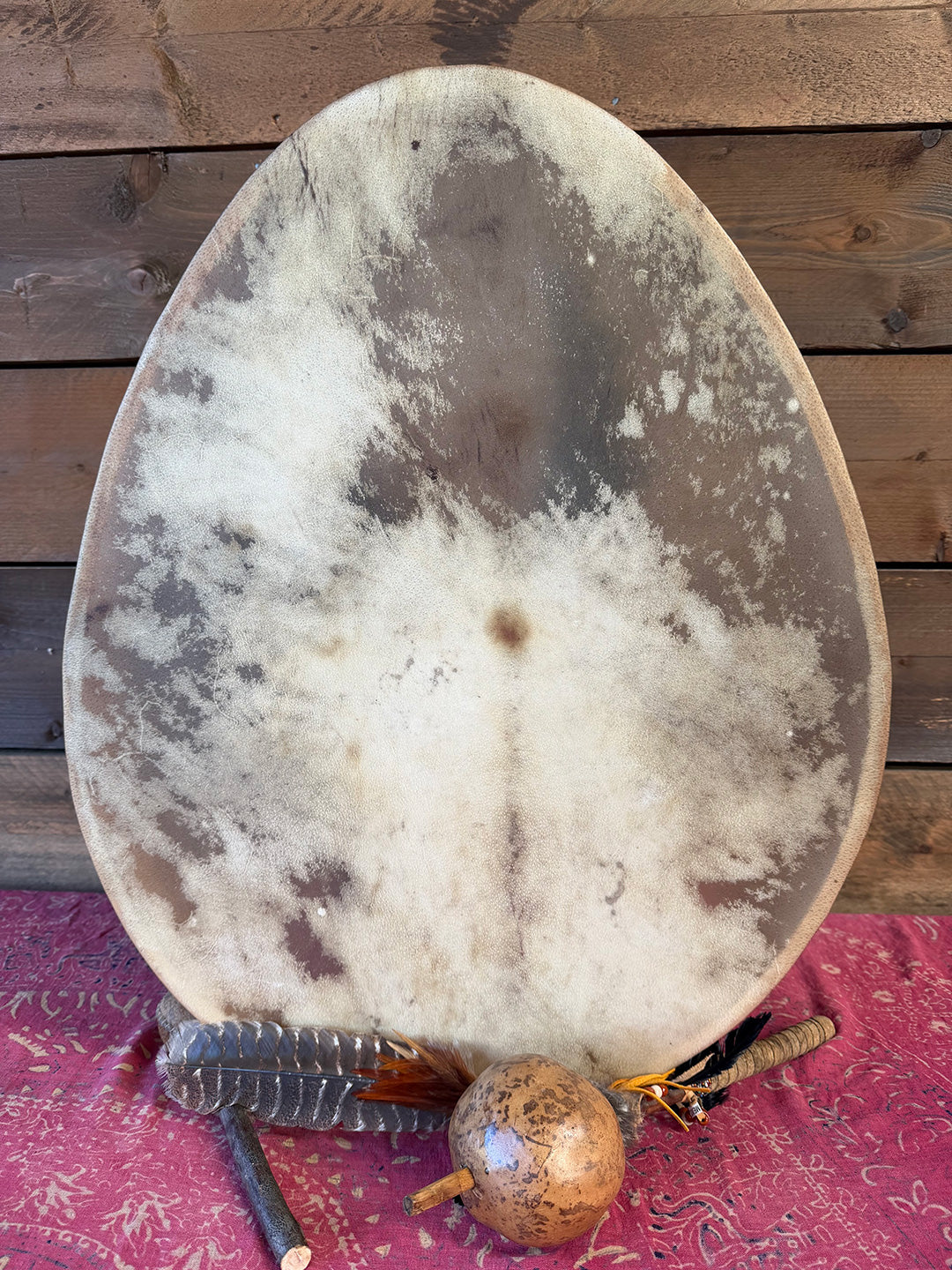 28" Oval Buffalo Shamanic Drum Spiral Spread Lace