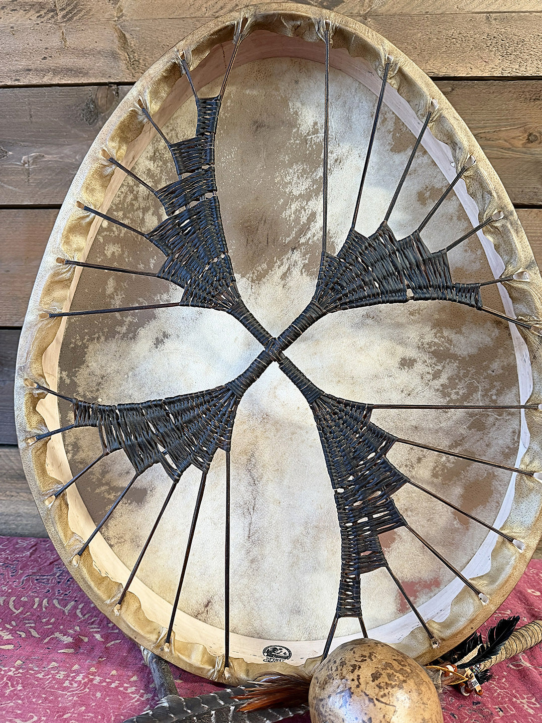 28" Oval Buffalo Shamanic Drum Spiral Spread Lace