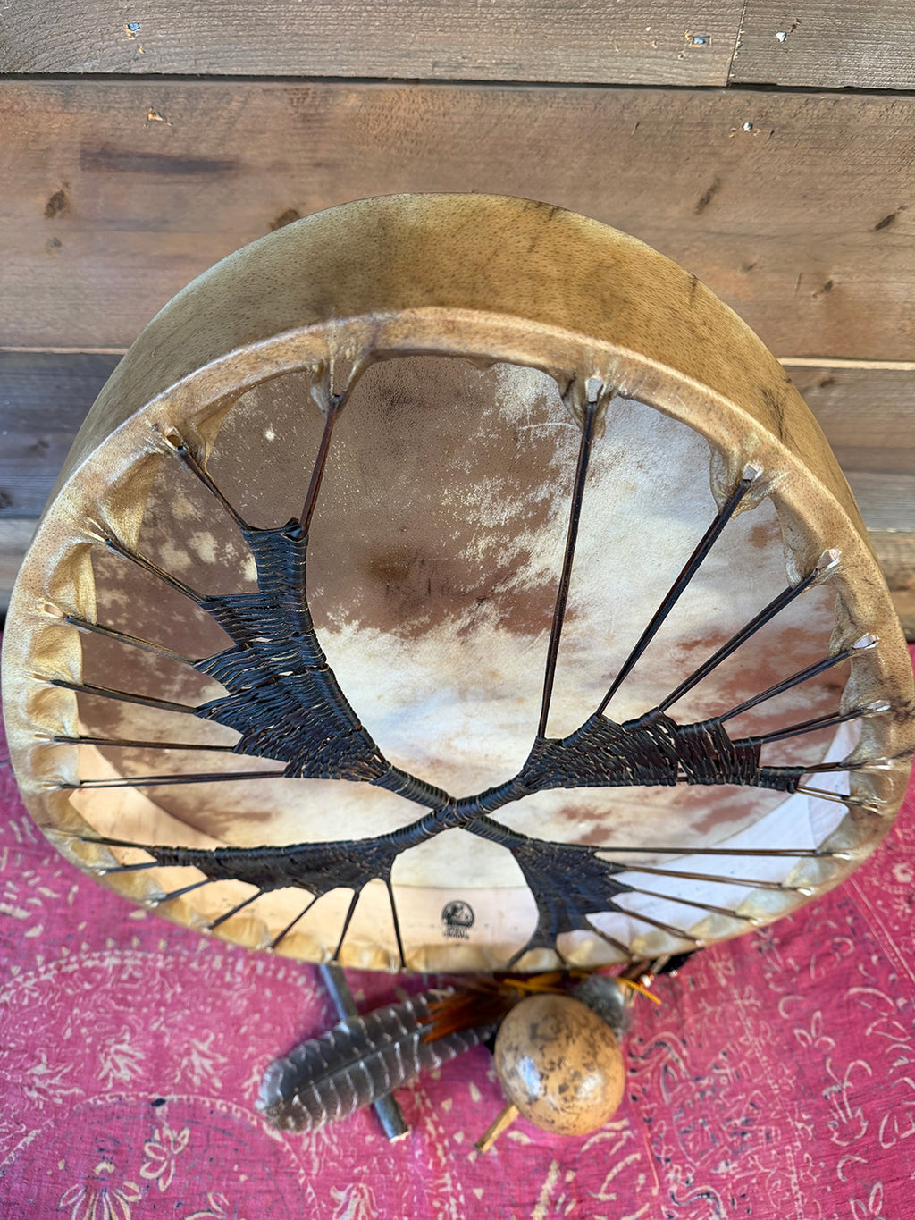 28" Oval Buffalo Shamanic Drum Spiral Spread Lace