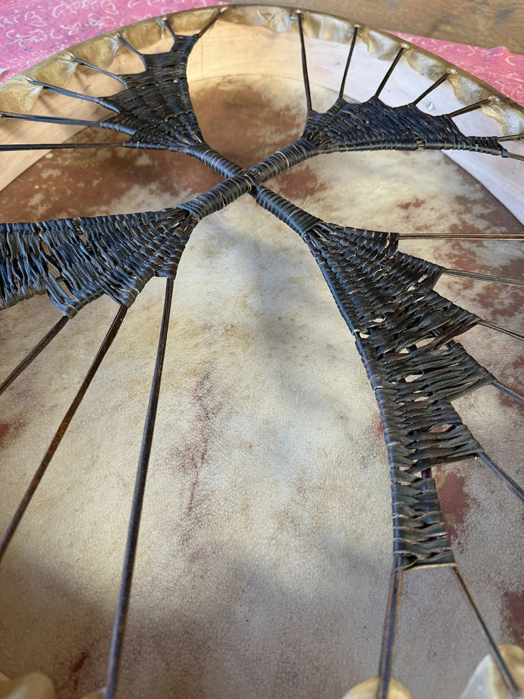 28" Oval Buffalo Shamanic Drum Spiral Spread Lace