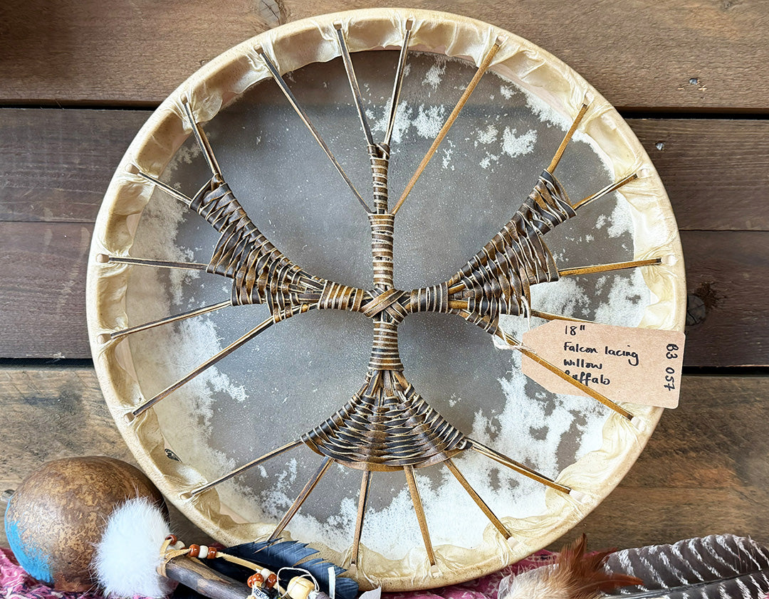 18" Buffalo Shamanic Drum Falcon Lace