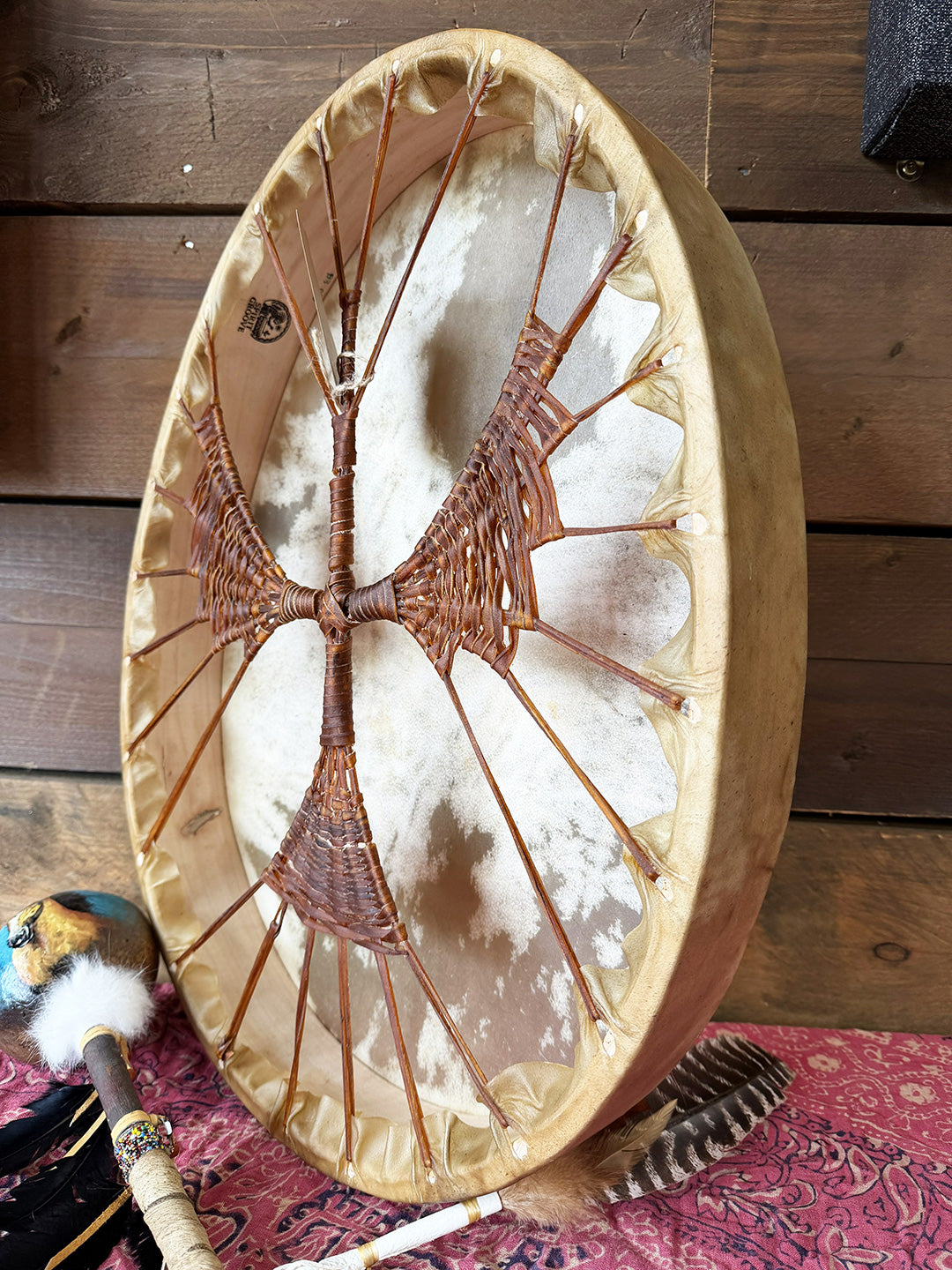 24" Oval Buffalo Shamanic Drum Falcon Lacing