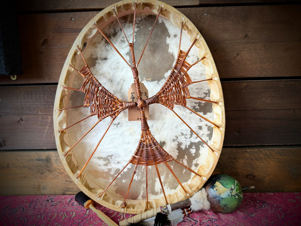 24" Oval Buffalo Shamanic Drum Falcon Lacing