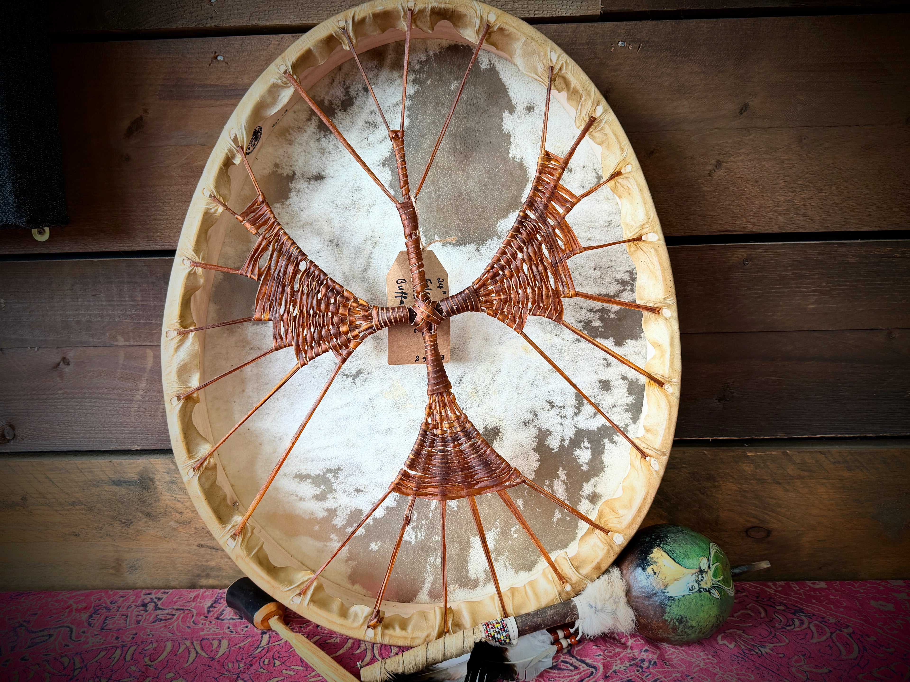 24" Oval Buffalo Shamanic Drum Falcon Lacing