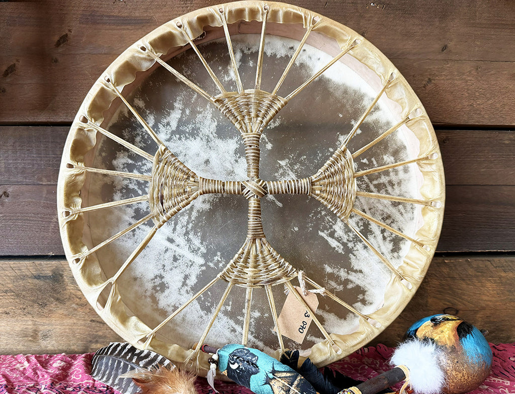 22" Buffalo Shamanic Drum 4 Way Cross