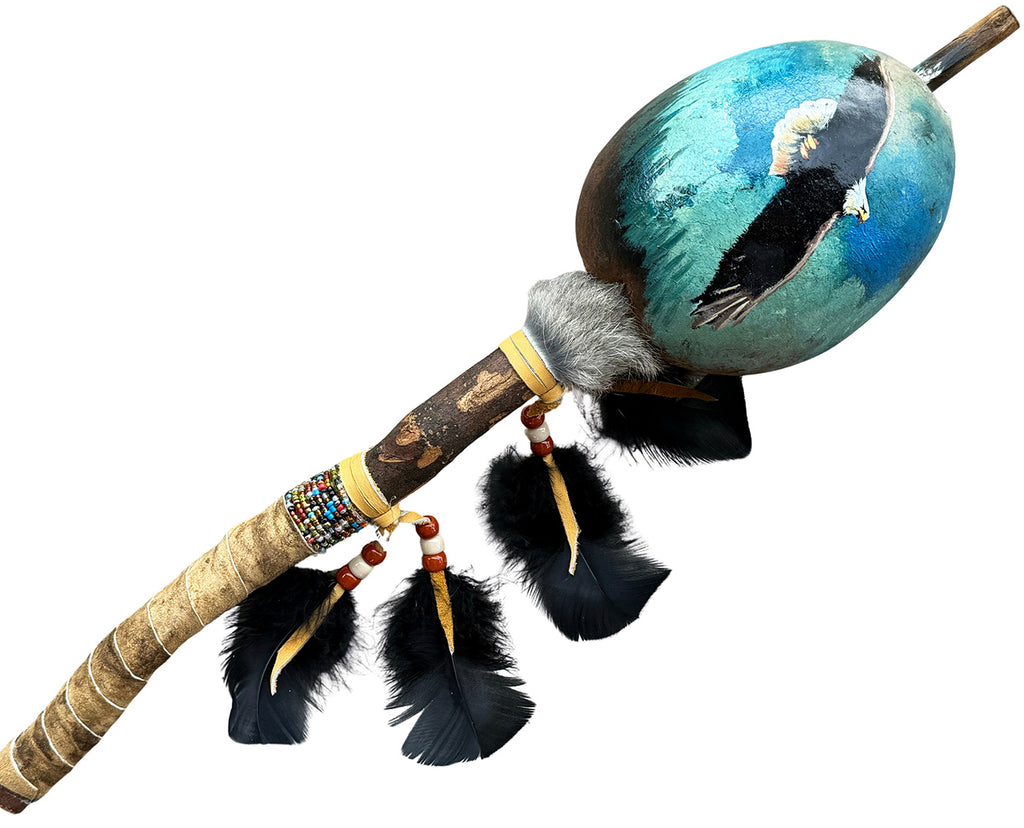 Mexican Hand Painted CONDOR IN FLIGHT Shamanic Gourde Rattle