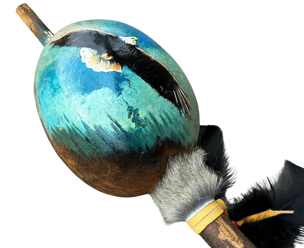 Mexican Hand Painted CONDOR IN FLIGHT Shamanic Gourde Rattle