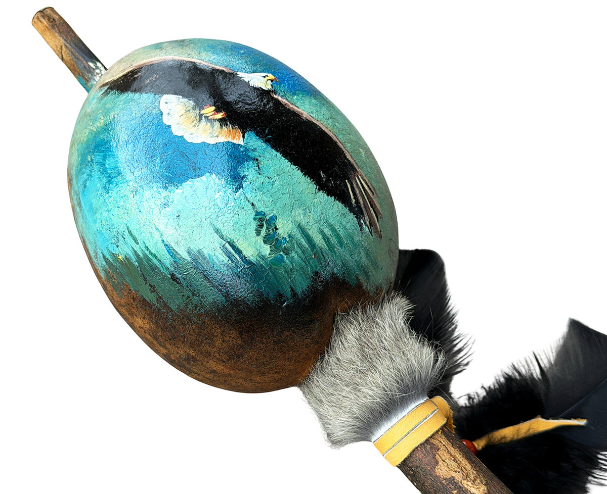 Mexican Hand Painted CONDOR IN FLIGHT Shamanic Gourde Rattle