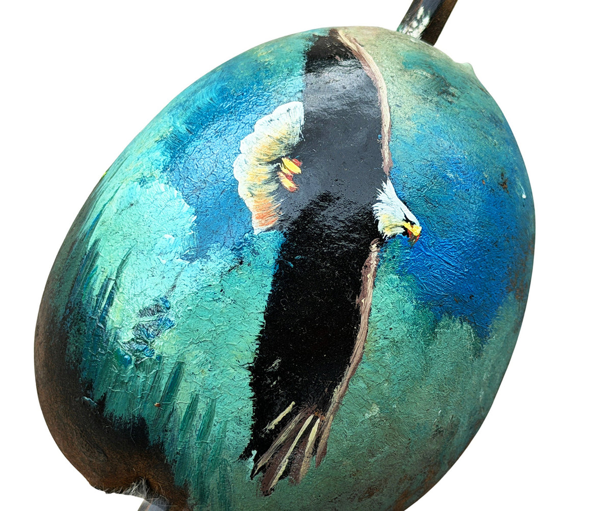 Mexican Hand Painted CONDOR IN FLIGHT Shamanic Gourde Rattle