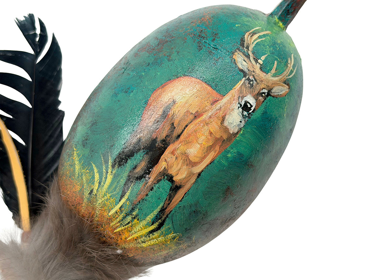 Mexican Hand Painted DEER Shamanic Gourde Rattle