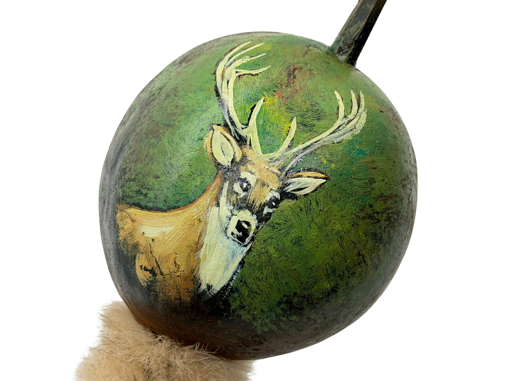 Mexican Hand Painted DEER Shamanic Gourde ROUND Rattle