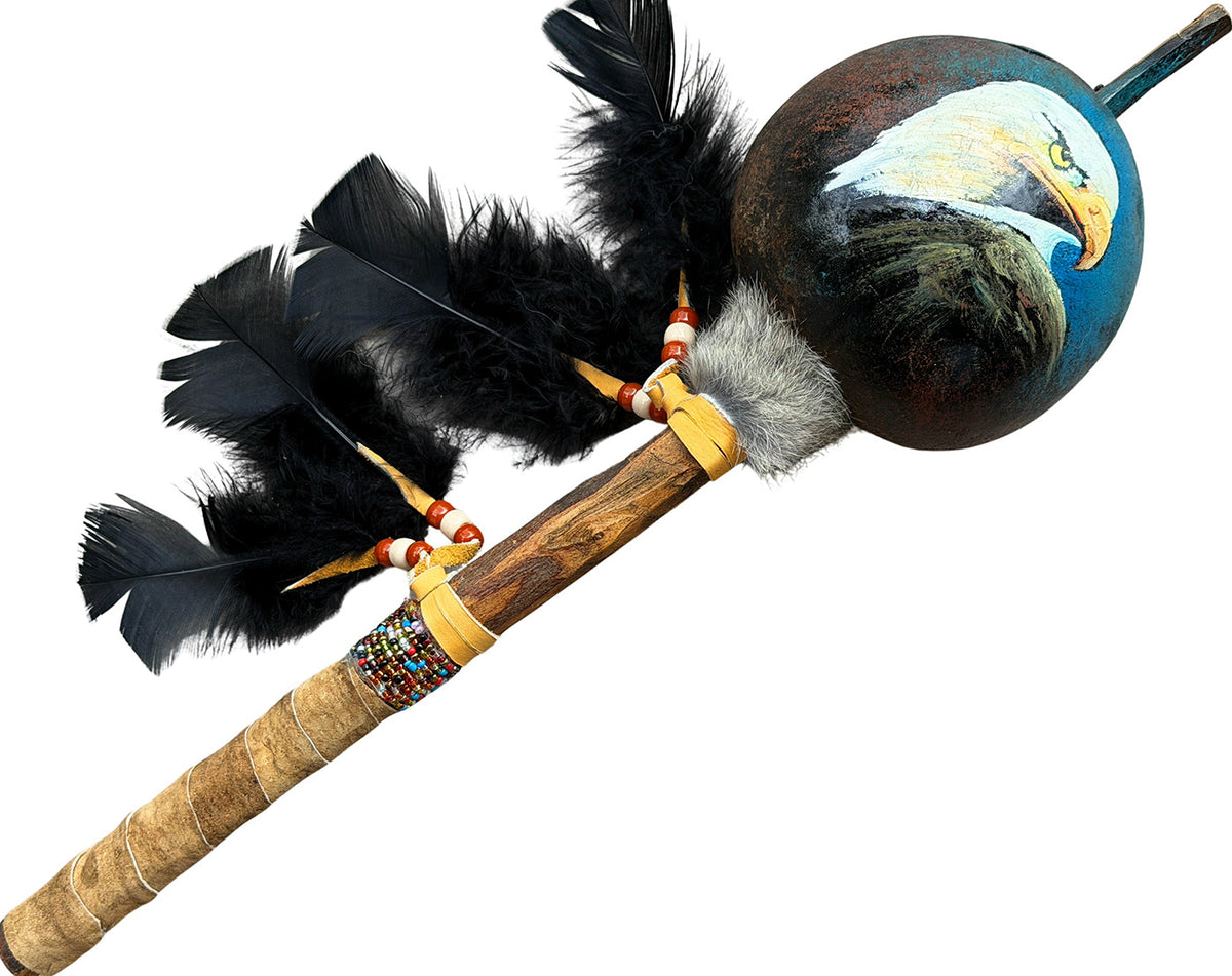 Mexican Hand Painted EAGLE HEAD Shamanic Gourde Rattle
