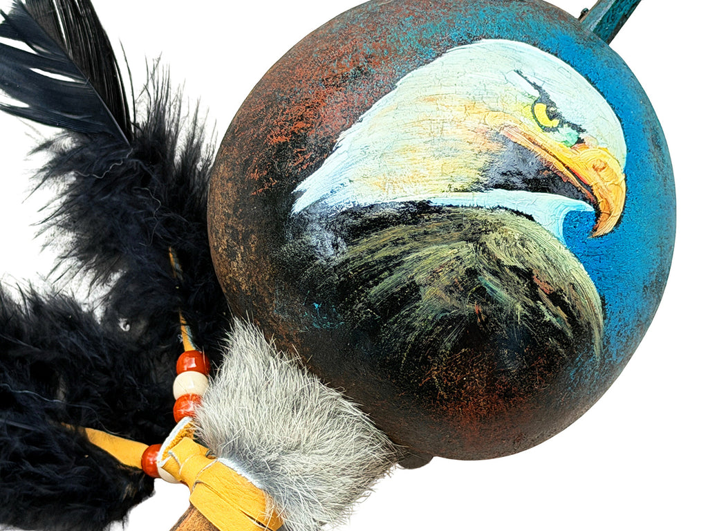 Mexican Hand Painted EAGLE HEAD Shamanic Gourde Rattle