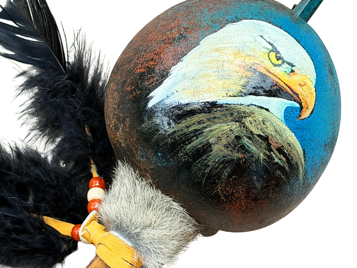 Mexican Hand Painted EAGLE HEAD Shamanic Gourde Rattle