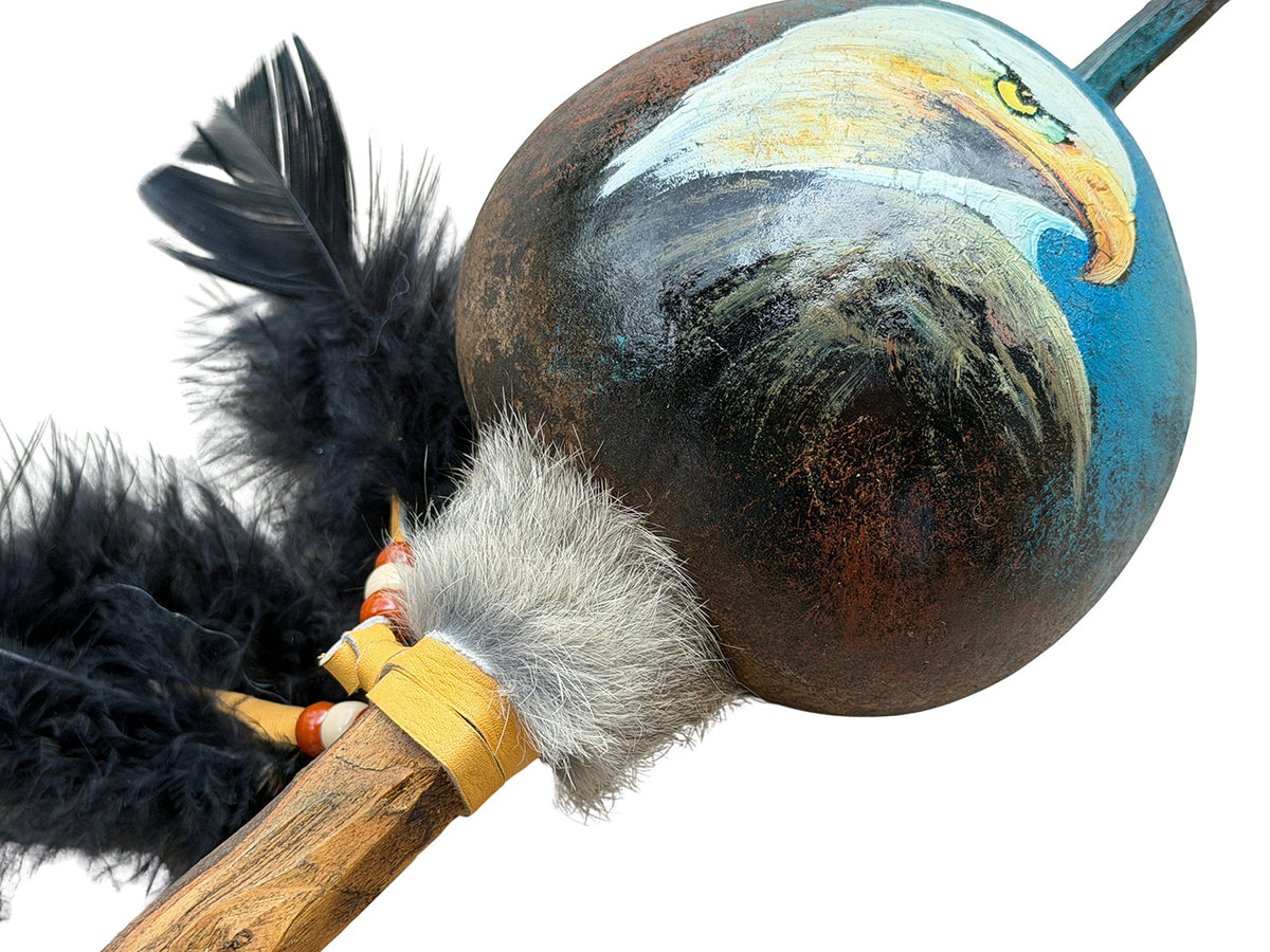 Mexican Hand Painted EAGLE HEAD Shamanic Gourde Rattle