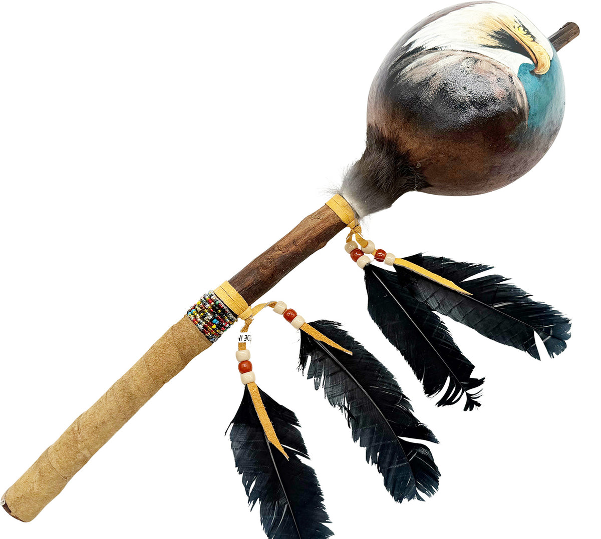 Mexican Hand Painted EAGLE HEAD Shamanic Gourde Rattle