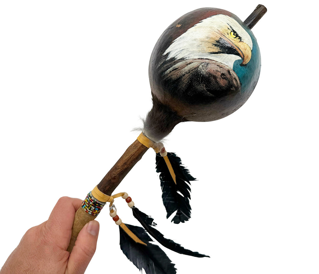 Mexican Hand Painted EAGLE HEAD Shamanic Gourde Rattle