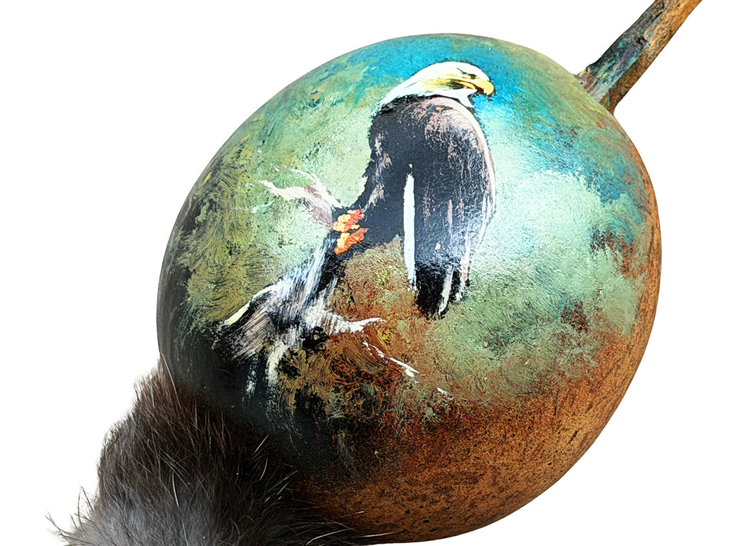 Mexican Hand Painted PERCHED EAGLE Shamanic Gourde Rattle