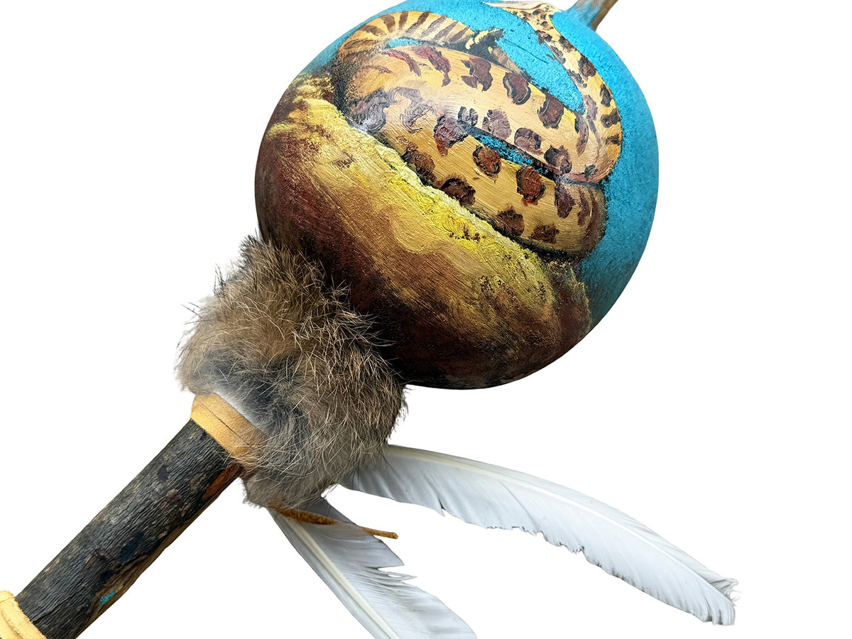 Mexican Hand Painted SNAKE Shamanic Gourde Rattle