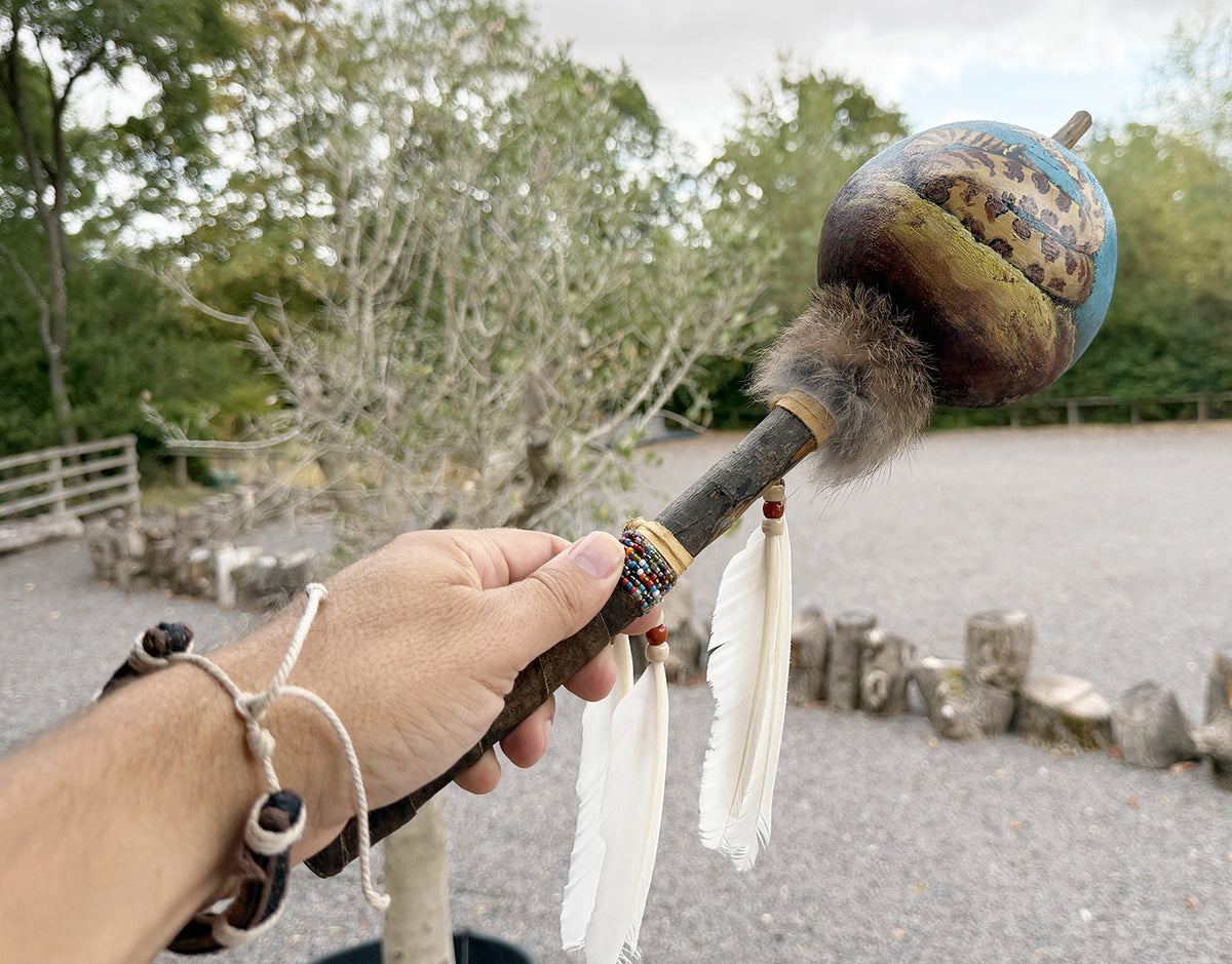 Mexican Hand Painted SNAKE Shamanic Gourde Rattle
