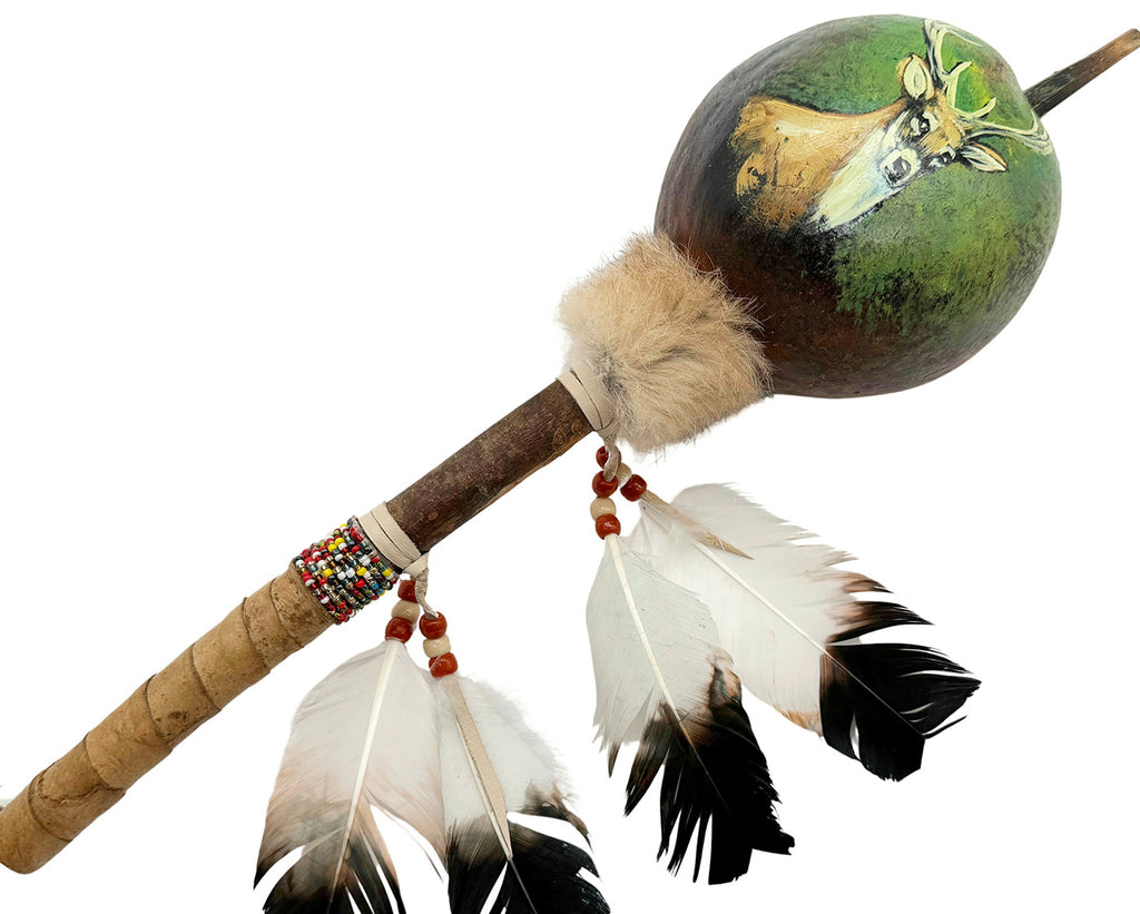Mexican Hand Painted STAG Shamanic Gourde Rattle