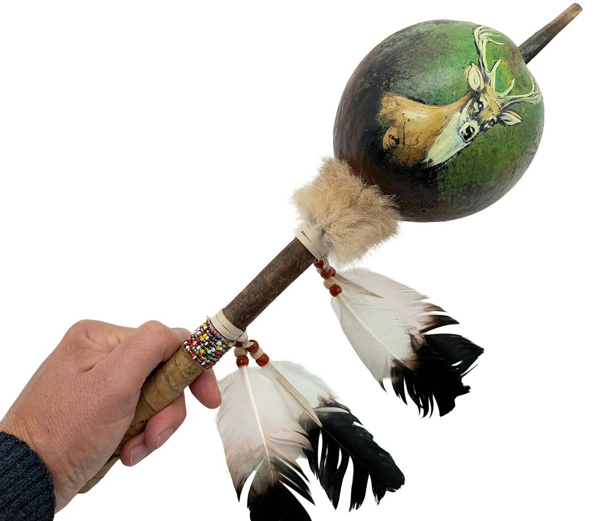 Mexican Hand Painted STAG Shamanic Gourde Rattle