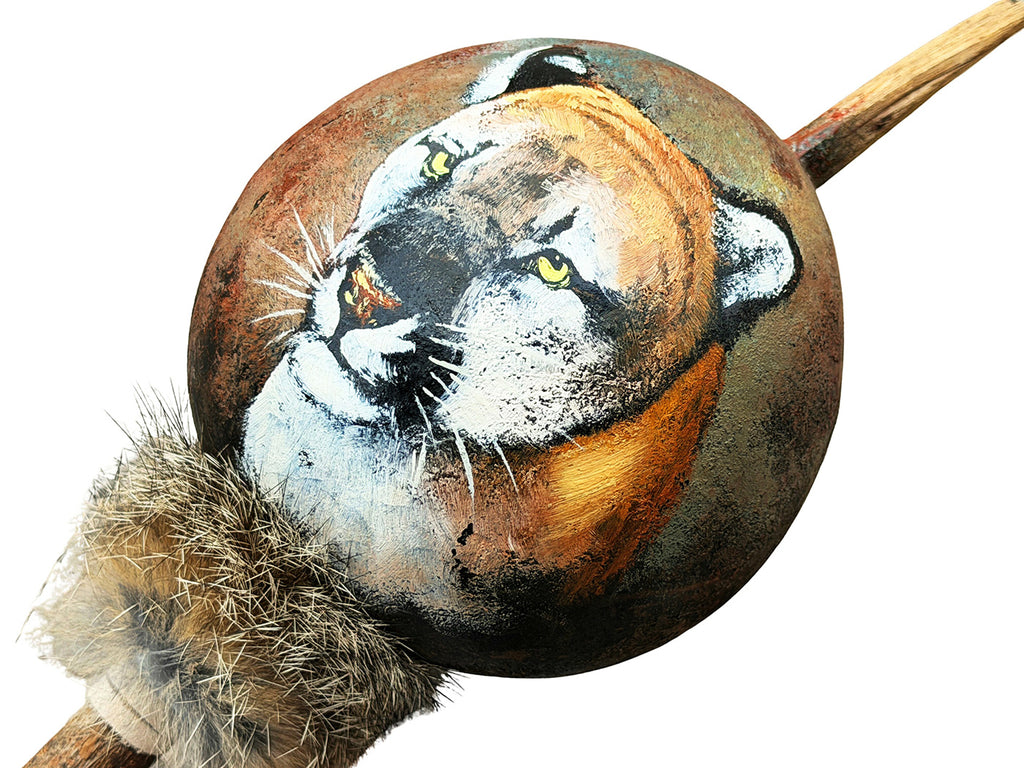 Mexican Hand Painted TIGER FACE Shamanic Gourde Rattle
