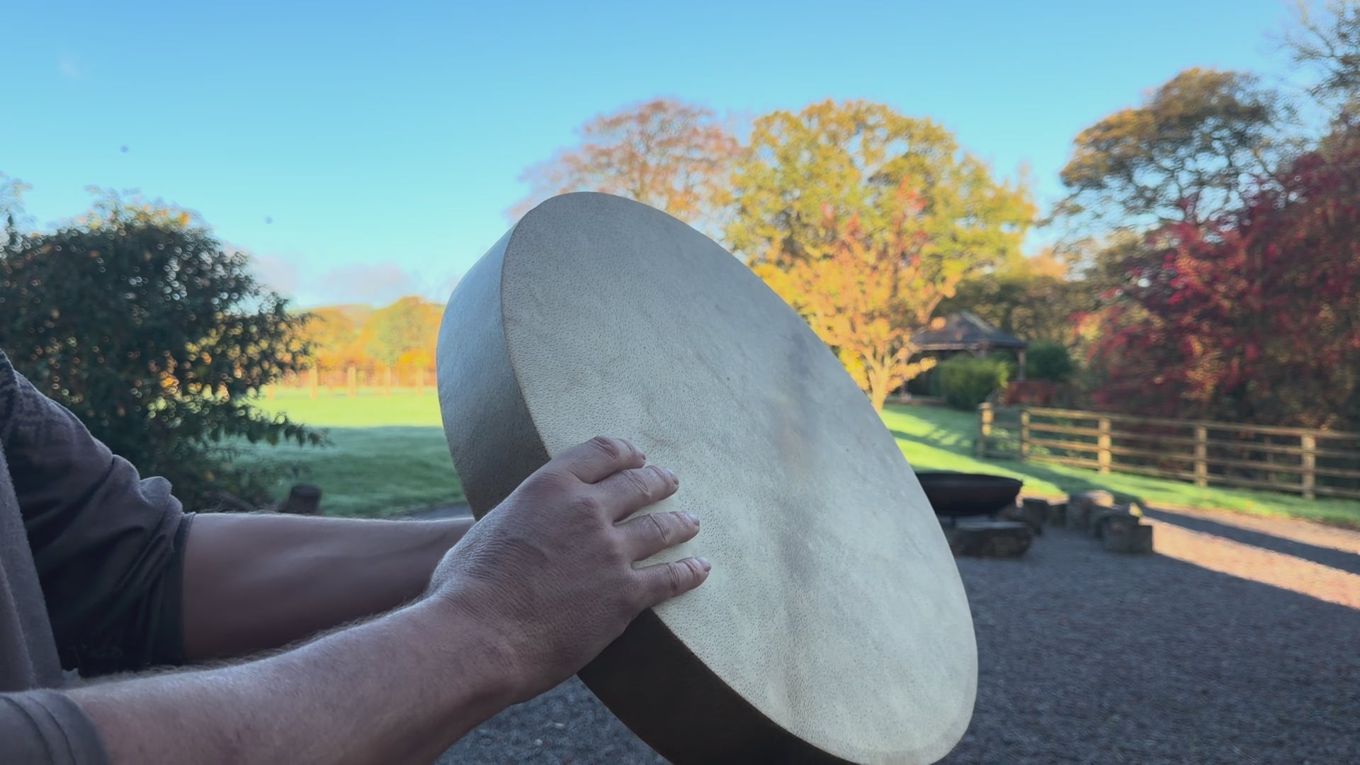 18" Buffalo Shamanic Drum Four Palm Lace