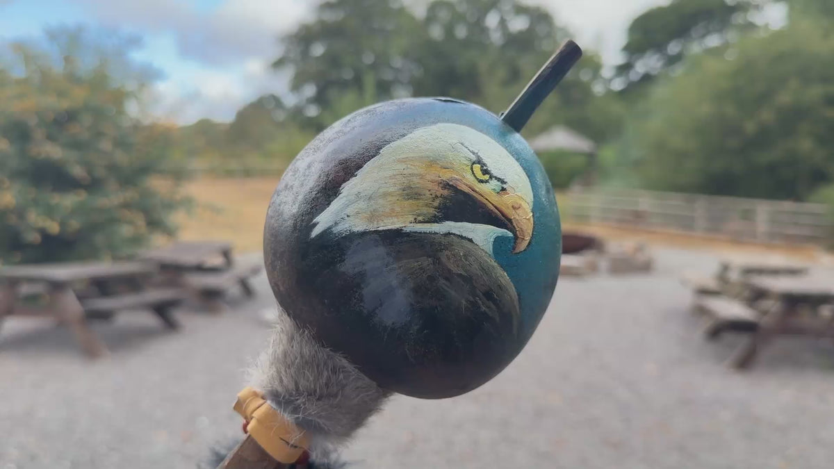 Mexican Hand Painted EAGLE HEAD Shamanic Gourde Rattle
