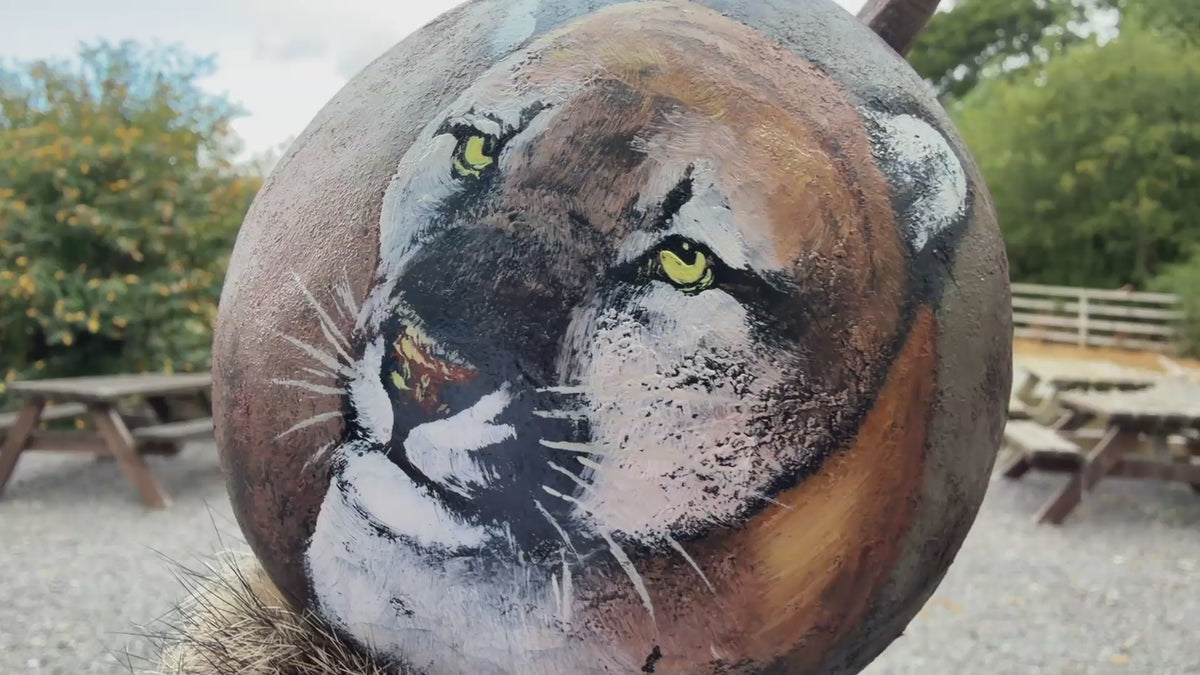 Mexican Hand Painted TIGER FACE Shamanic Gourde Rattle