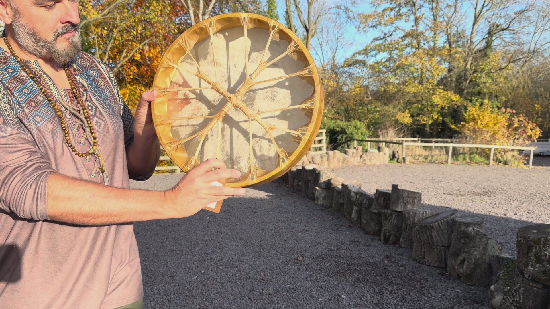 16" Buffalo Shamanic Drum Four Directional Star