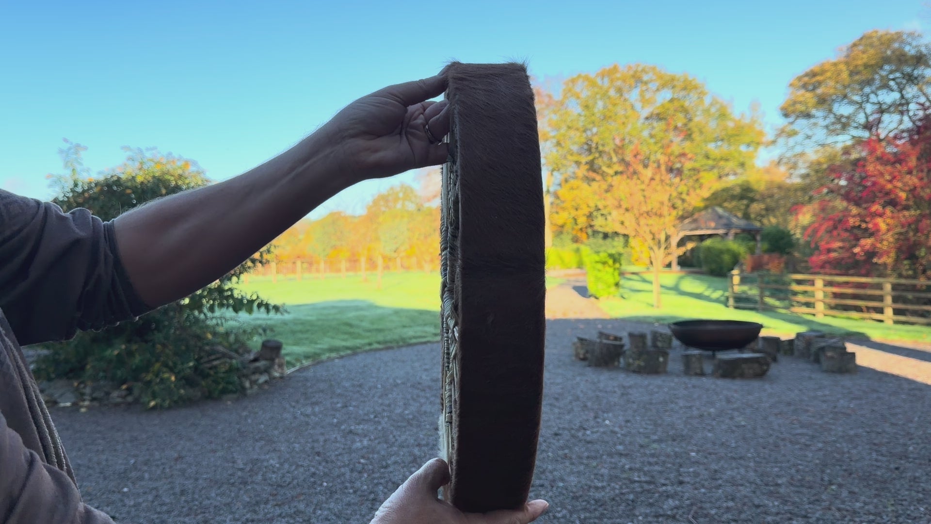 18" Cow Shamanic Drum Ankh Lace