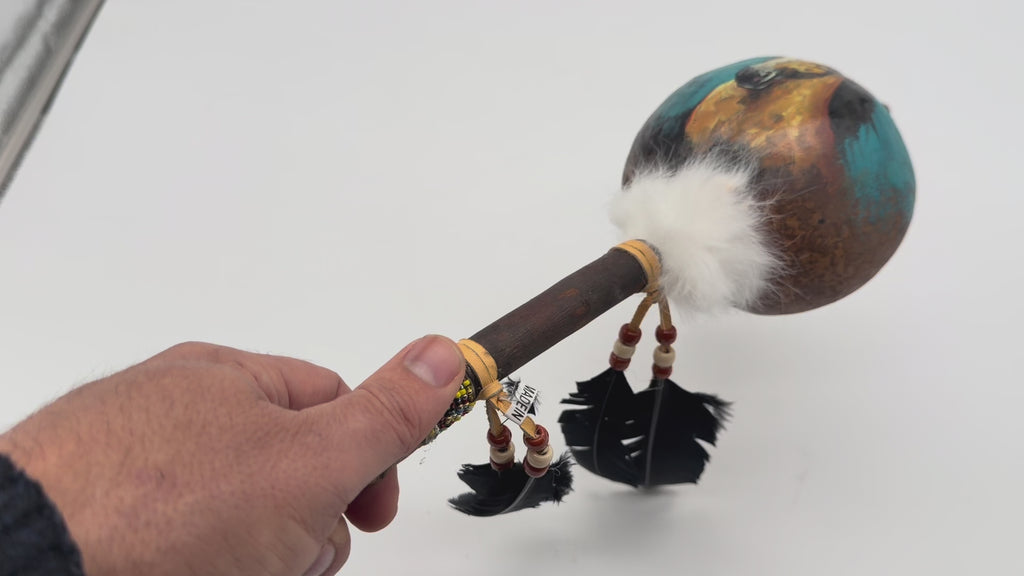 Mexican Hand Painted HORSE HEAD Shamanic Gourde Rattle