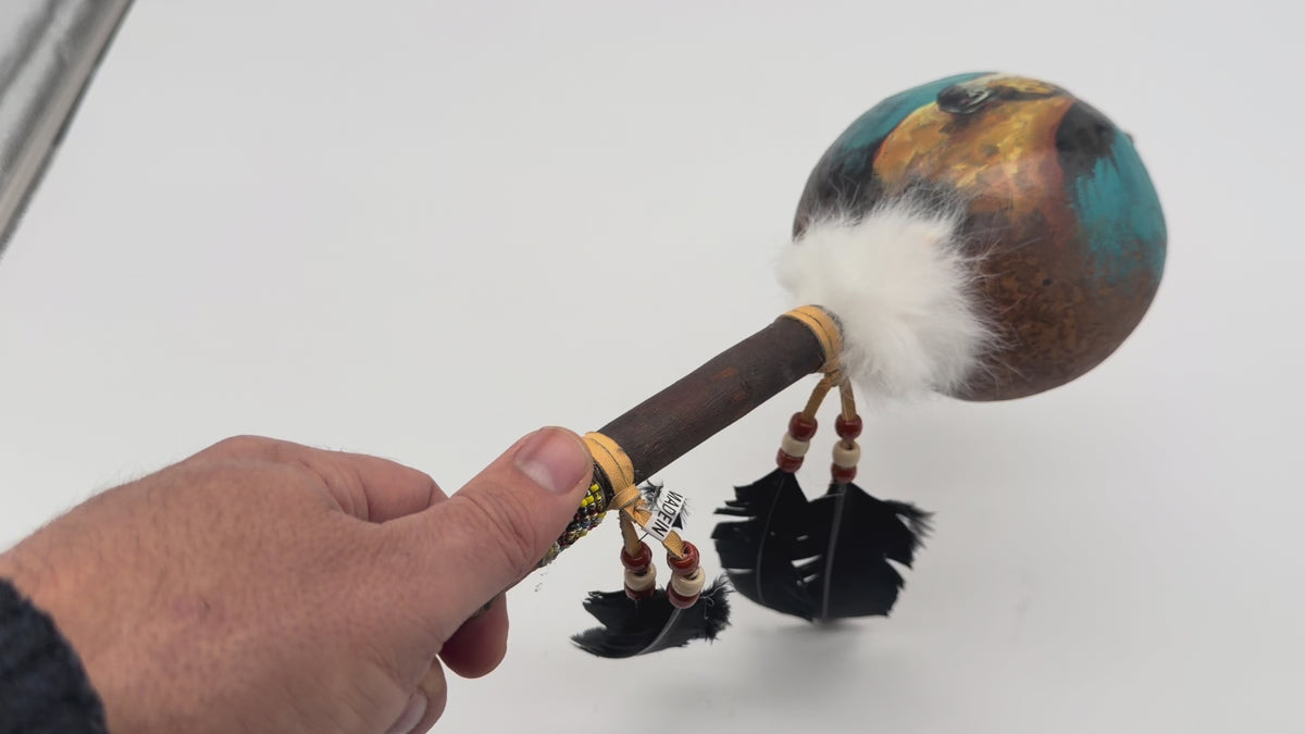Mexican Hand Painted HORSE HEAD Shamanic Gourde Rattle