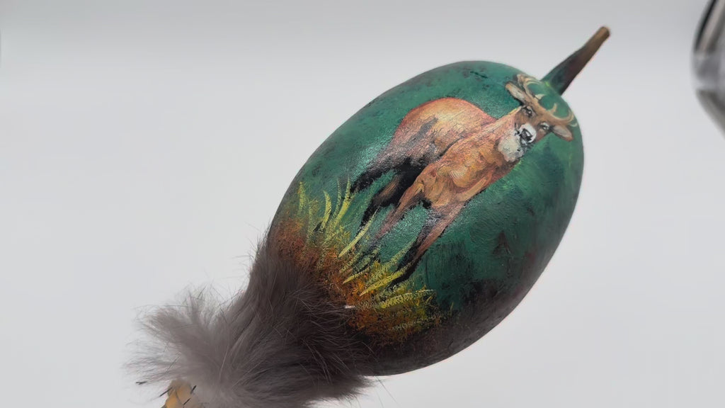 Mexican Hand Painted DEER Shamanic Gourde OVAL Rattle