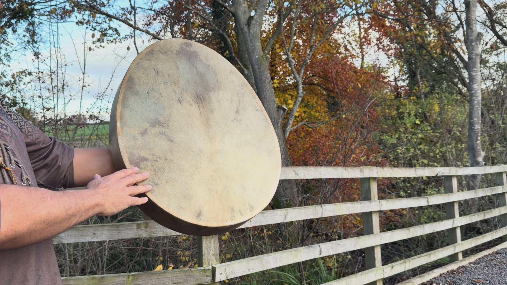 24" Oval Buffalo Shamanic Drum Spiral Spread Lace